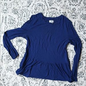 Long Sleeve Navy Blue Top • Peplum